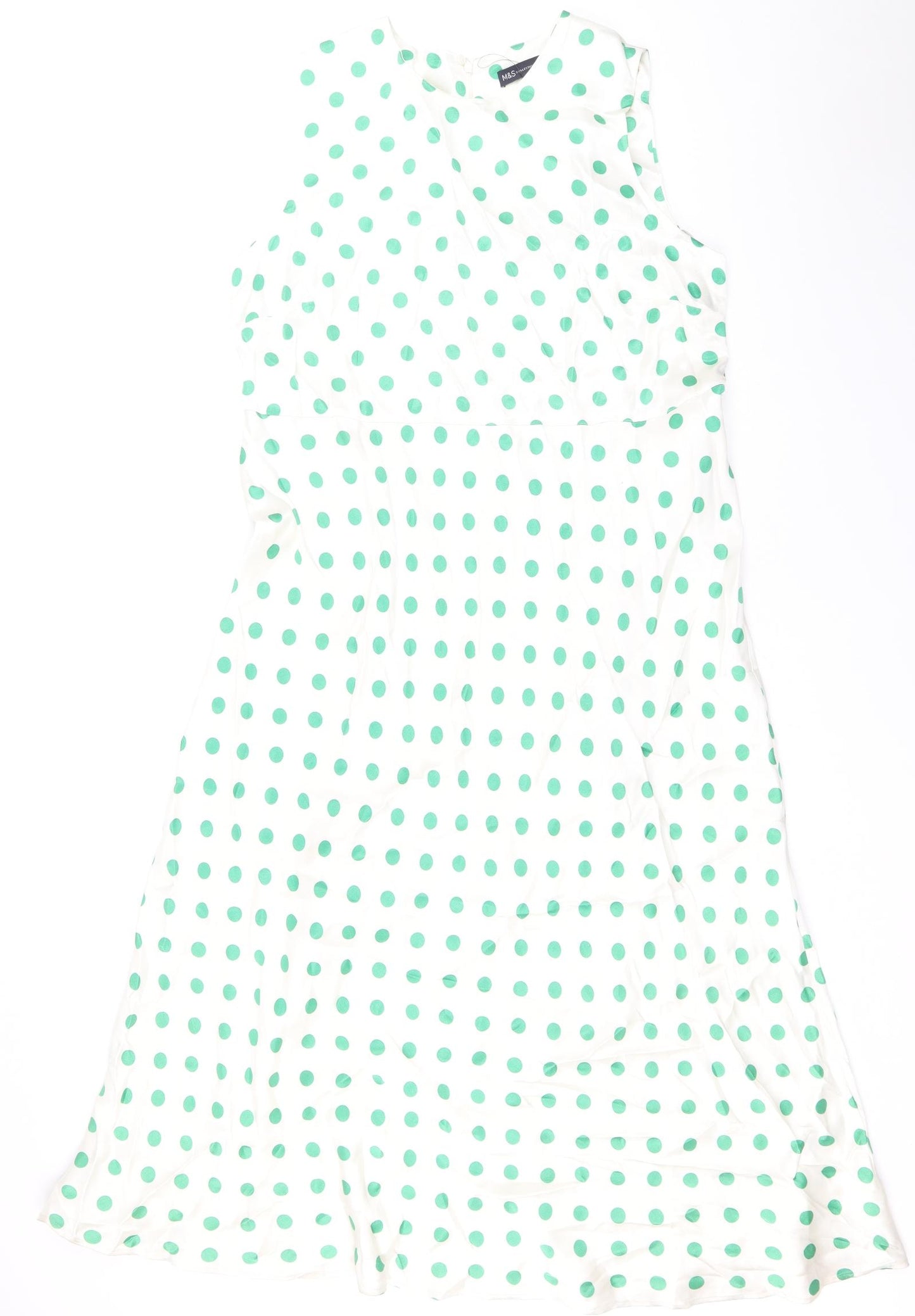 Marks and Spencer Womens Ivory Polka Dot Viscose A-Line Size 18 Round Neck Zip