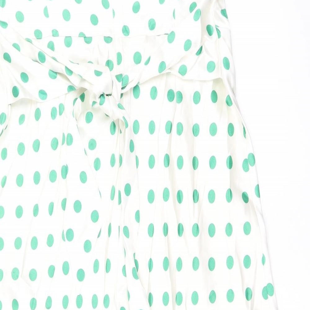 Marks and Spencer Womens Ivory Polka Dot Viscose A-Line Size 18 Round Neck Zip