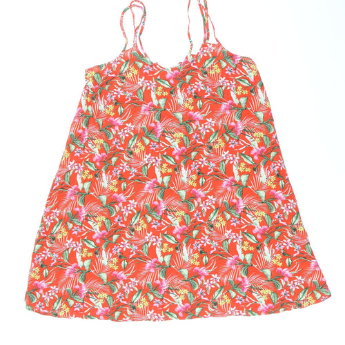 F&F Womens Red Floral Viscose A-Line Size S Scoop Neck Tie