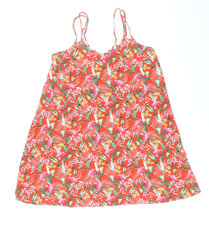 F&F Womens Red Floral Viscose A-Line Size S Scoop Neck Tie