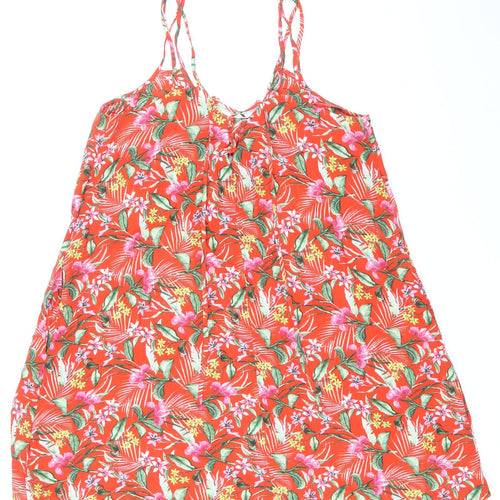 F&F Womens Red Floral Viscose A-Line Size S Scoop Neck Tie