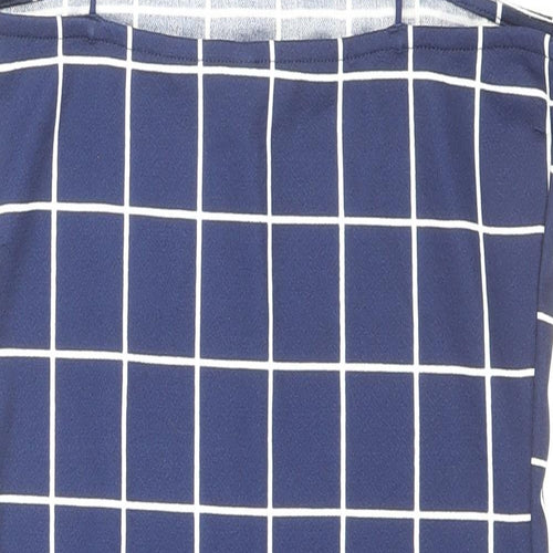 Zaful Womens Blue Check Polyester Mini Size M Square Neck Pullover
