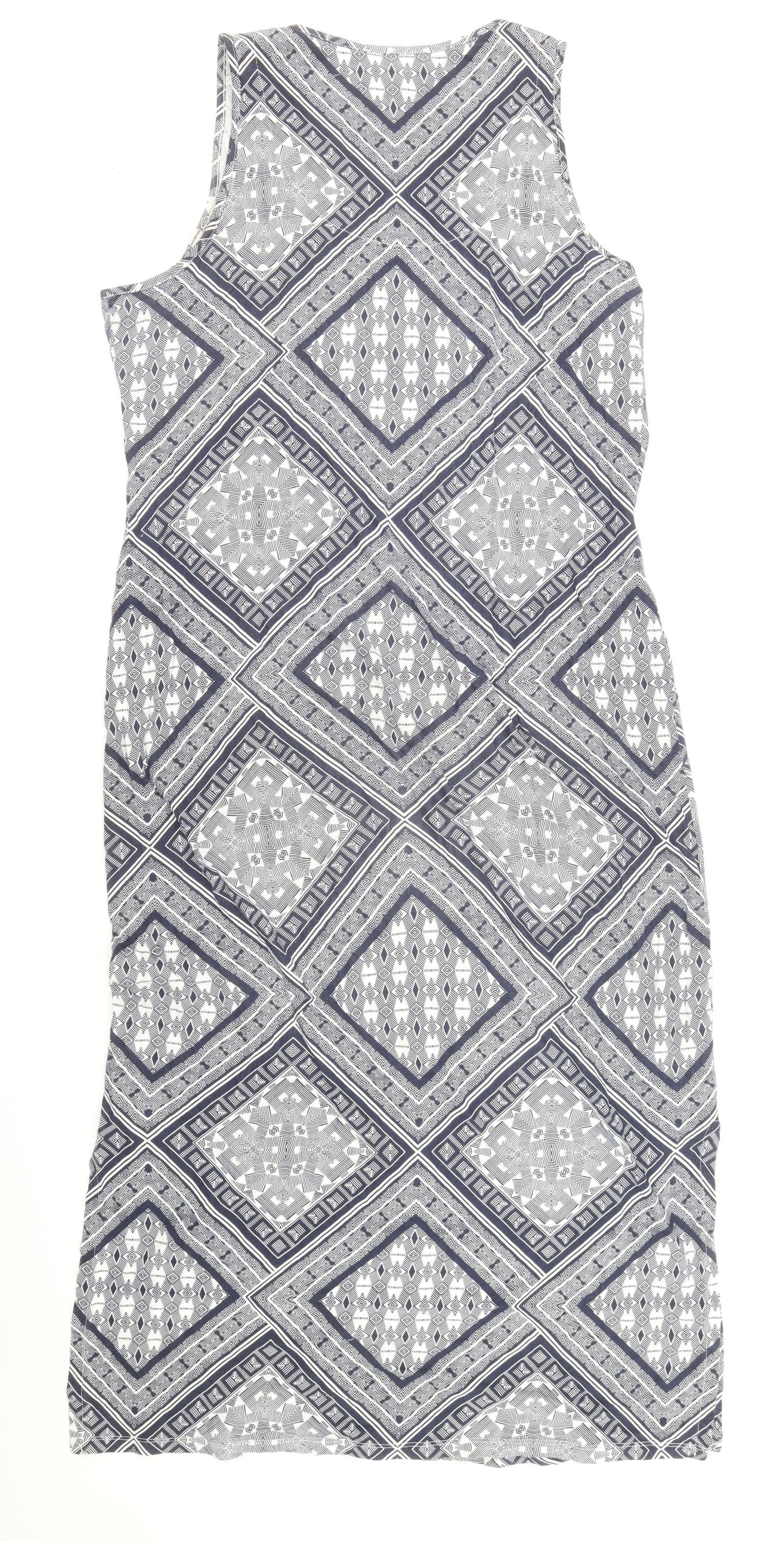Debenhams Womens Blue Geometric 100% Cotton Maxi Size 16 Scoop Neck Pullover