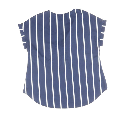 SheIn Womens Blue Striped Polyester Basic Blouse Size S V-Neck