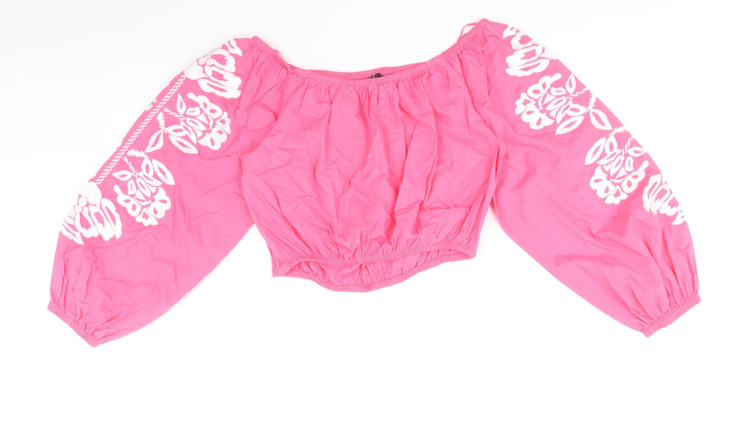 Marks and Spencer Womens Pink 100% Cotton Cropped Blouse Size 12 Off the Shoulder - Bardot