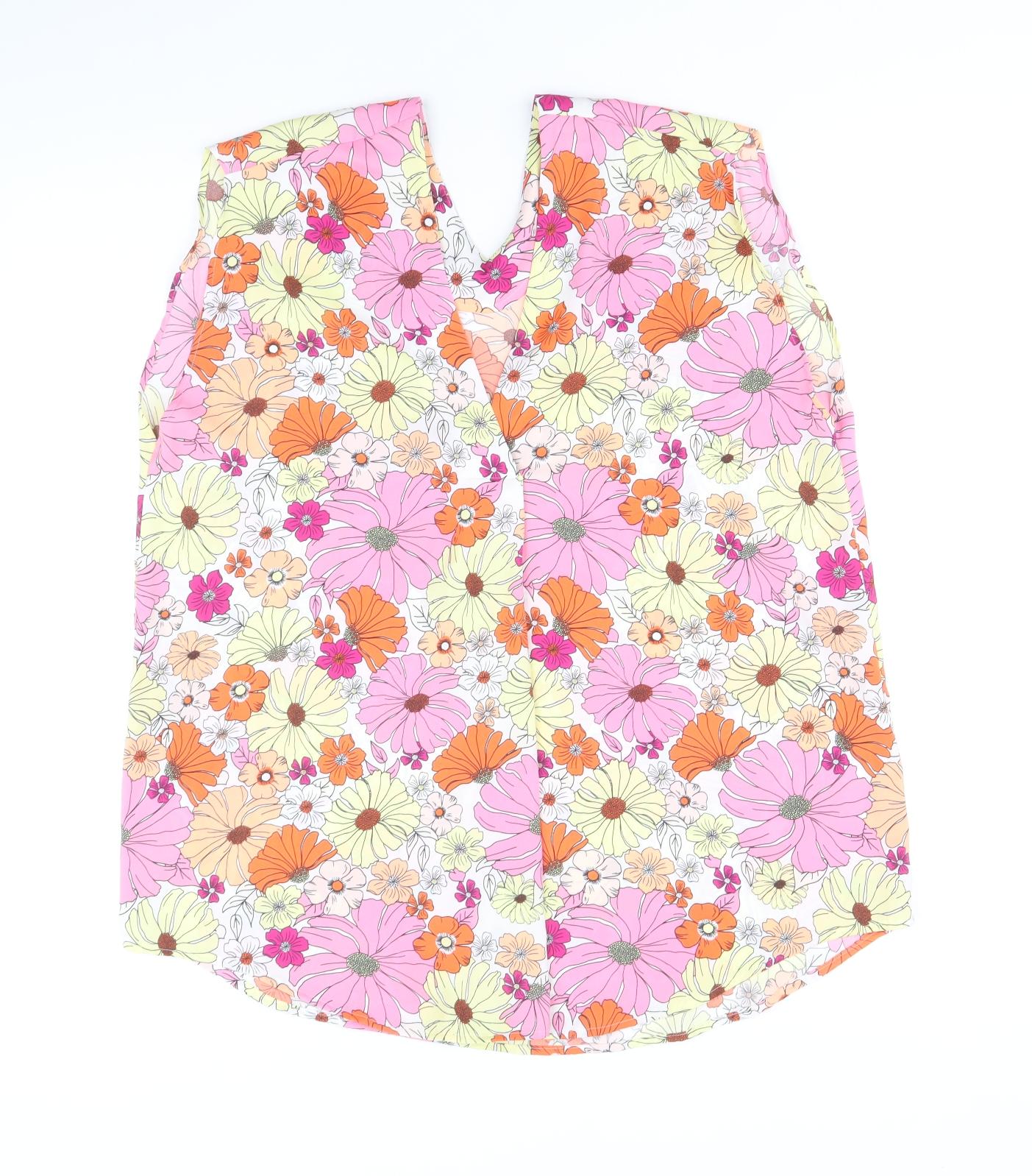 Marks and Spencer Womens Multicoloured Floral Polyester Basic Tank Size 14 V-Neck