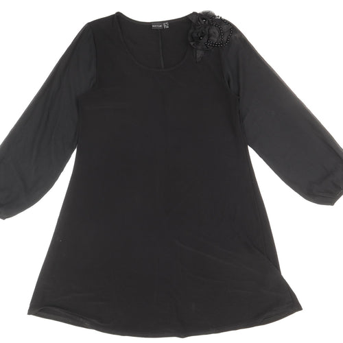 Body Flirt Womens Black Polyester Shift Size M Scoop Neck Pullover - Flower Detail
