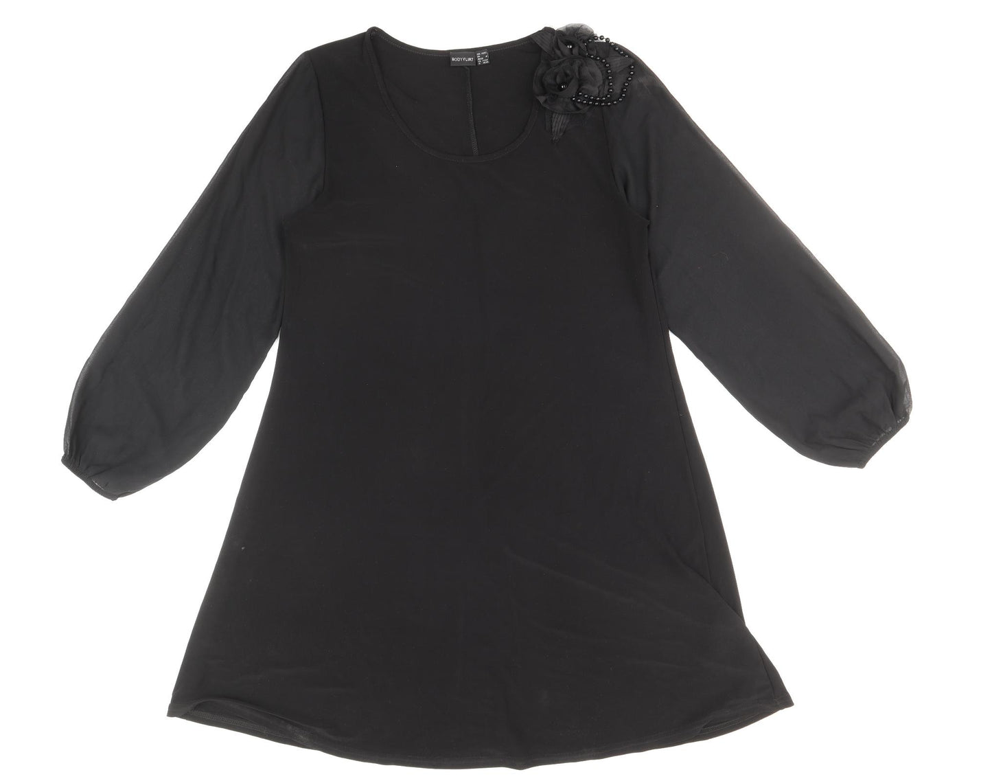 Body Flirt Womens Black Polyester Shift Size M Scoop Neck Pullover - Flower Detail