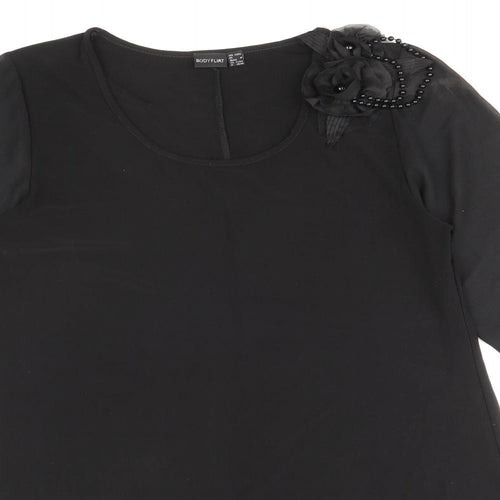 Body Flirt Womens Black Polyester Shift Size M Scoop Neck Pullover - Flower Detail