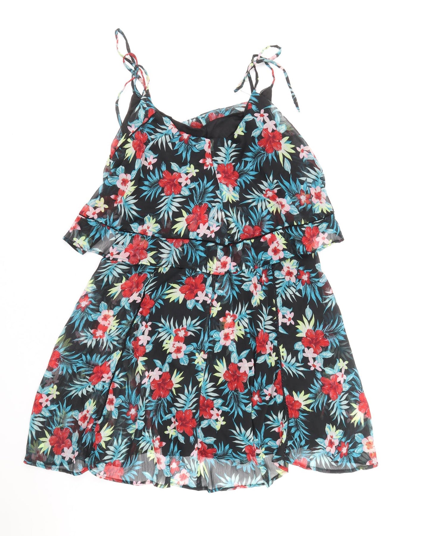 Boohoo Womens Black Floral Polyester Mini Size 16 V-Neck Zip