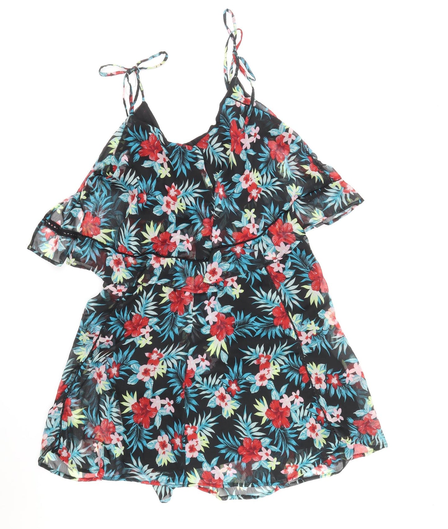 Boohoo Womens Black Floral Polyester Mini Size 16 V-Neck Zip