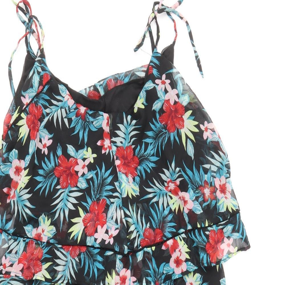 Boohoo Womens Black Floral Polyester Mini Size 16 V-Neck Zip