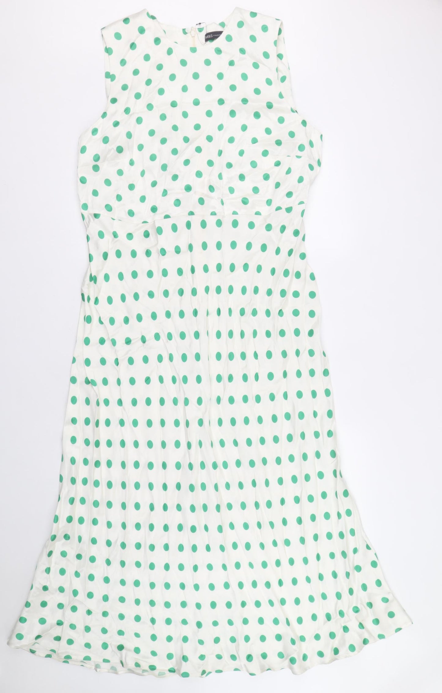 Marks and Spencer Womens Ivory Polka Dot Viscose Fit & Flare Size 18 Round Neck Zip