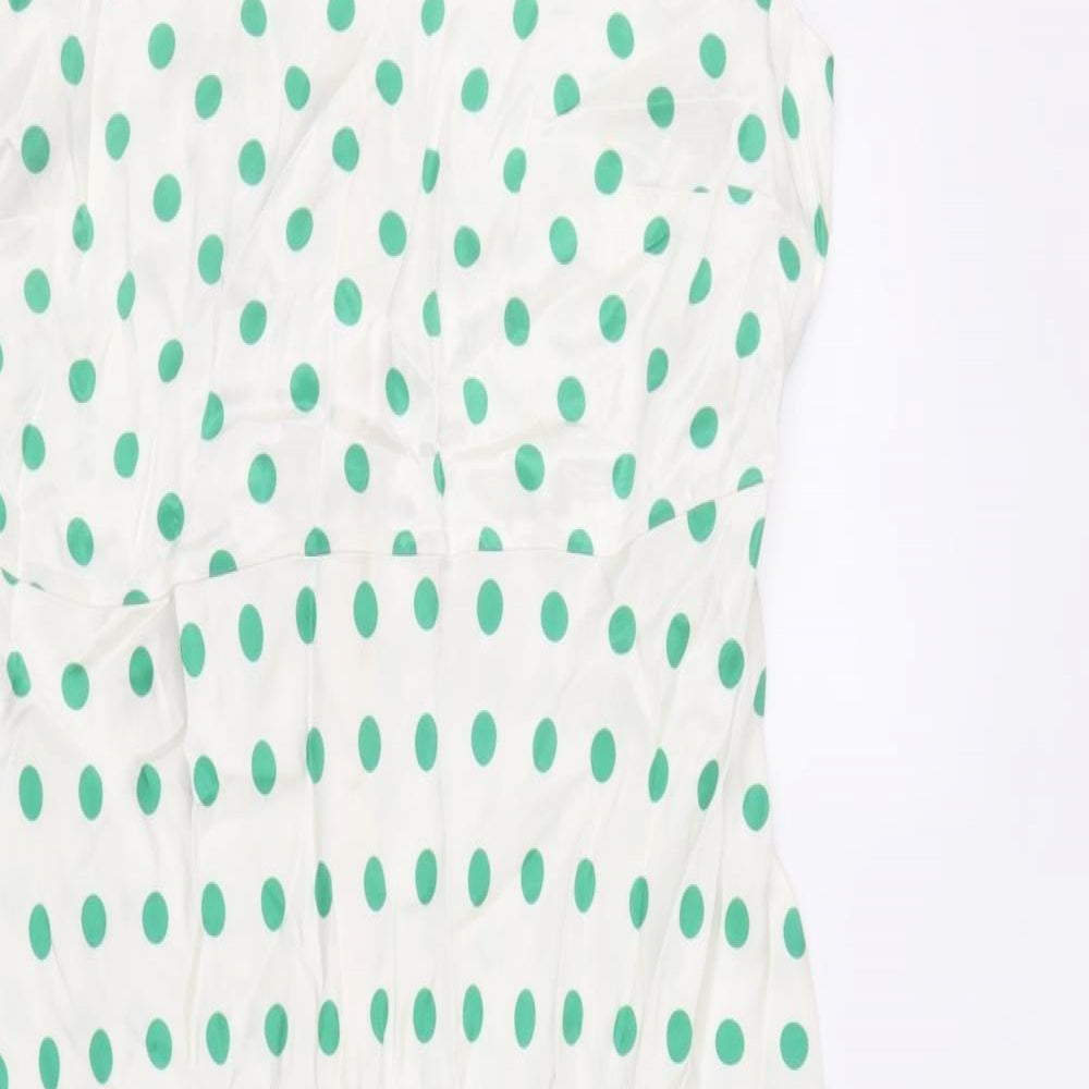 Marks and Spencer Womens Ivory Polka Dot Viscose Fit & Flare Size 18 Round Neck Zip