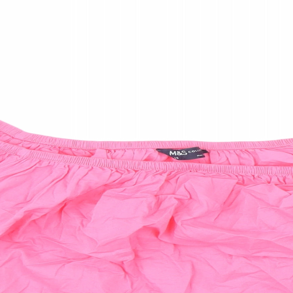 Marks and Spencer Womens Pink 100% Cotton Cropped Blouse Size 18 Boat Neck - Flower Detail