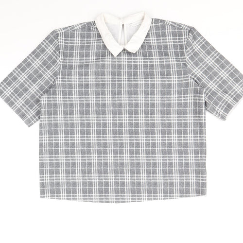 Padini Womens Grey Plaid Polyester Cropped T-Shirt Size M Collared