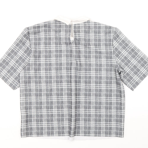 Padini Womens Grey Plaid Polyester Cropped T-Shirt Size M Collared