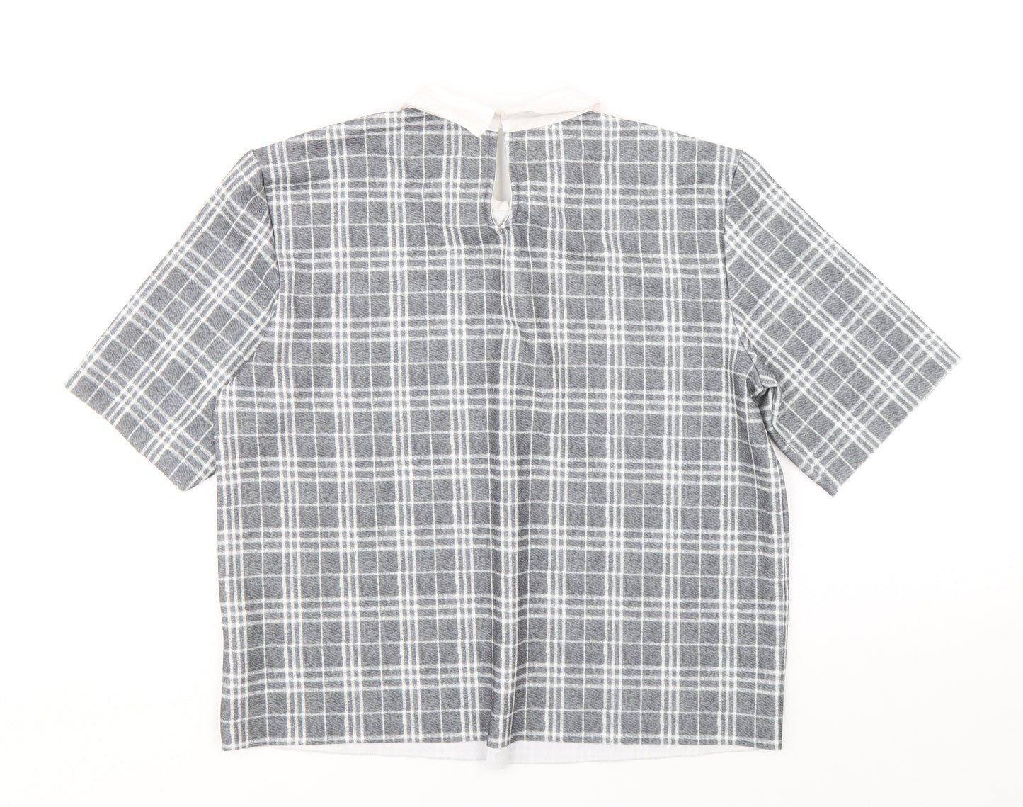 Padini Womens Grey Plaid Polyester Cropped T-Shirt Size M Collared
