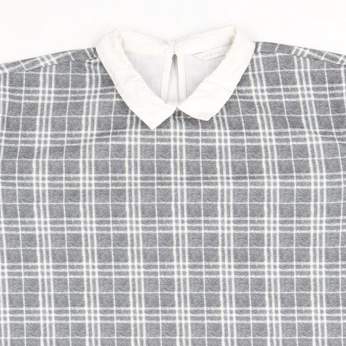 Padini Womens Grey Plaid Polyester Cropped T-Shirt Size M Collared