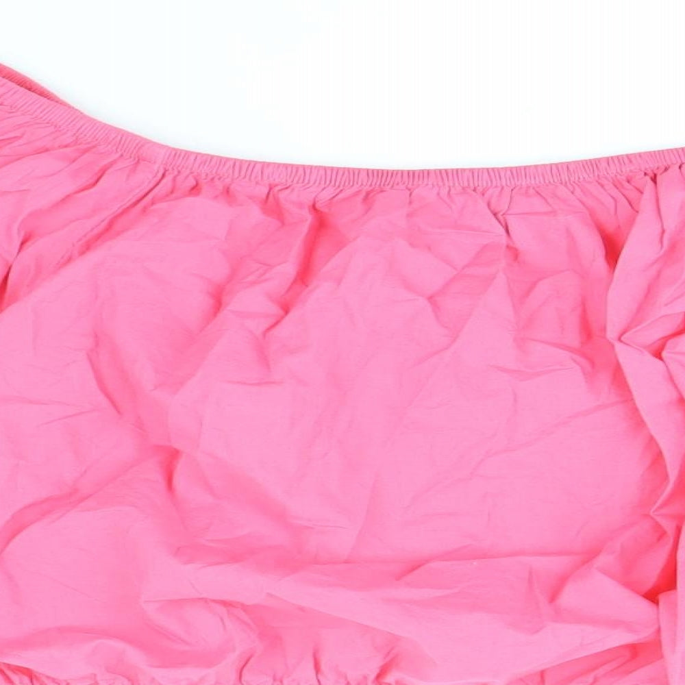Marks and Spencer Womens Pink 100% Cotton Cropped Blouse Size 16 Boat Neck - Flower Detail