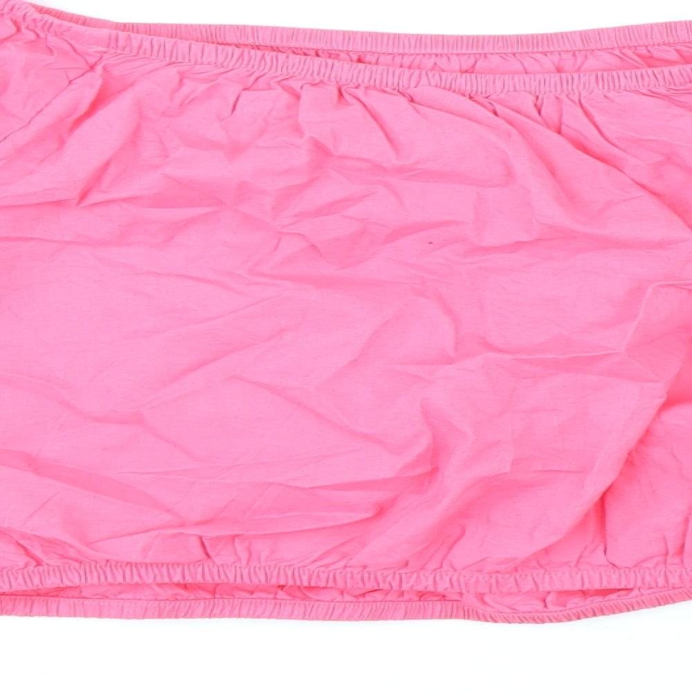 Marks and Spencer Womens Pink 100% Cotton Cropped Blouse Size 16 Boat Neck - Flower Detail