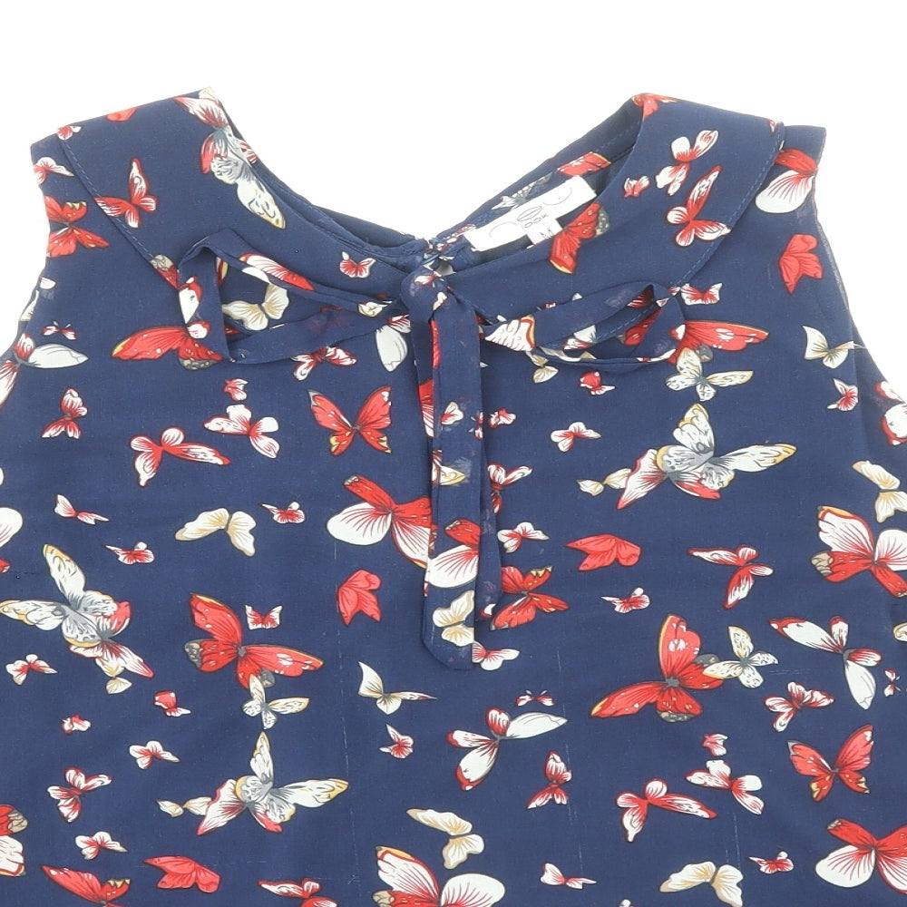 New Look Womens Blue Geometric Polyester Basic Blouse Size M Round Neck - Butterfly