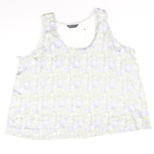 Marks and Spencer Womens White Geometric Polyester Basic Tank Size 22 Round Neck