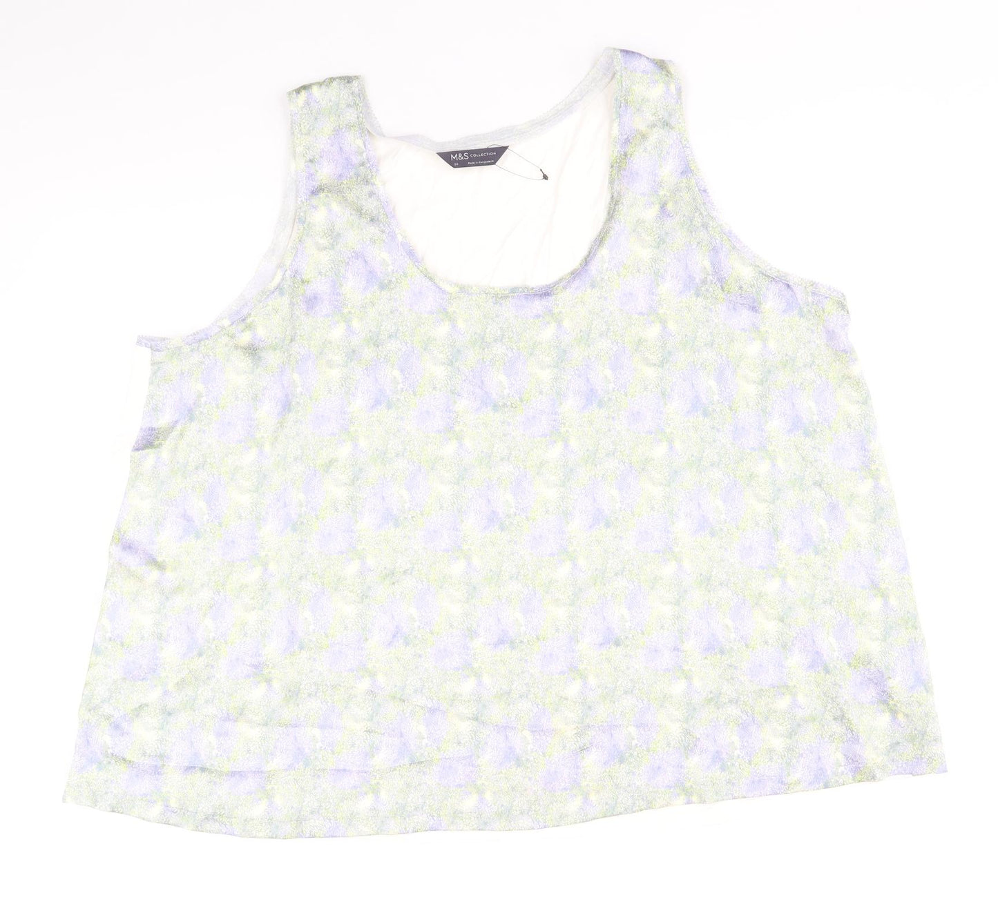 Marks and Spencer Womens White Geometric Polyester Basic Tank Size 22 Round Neck