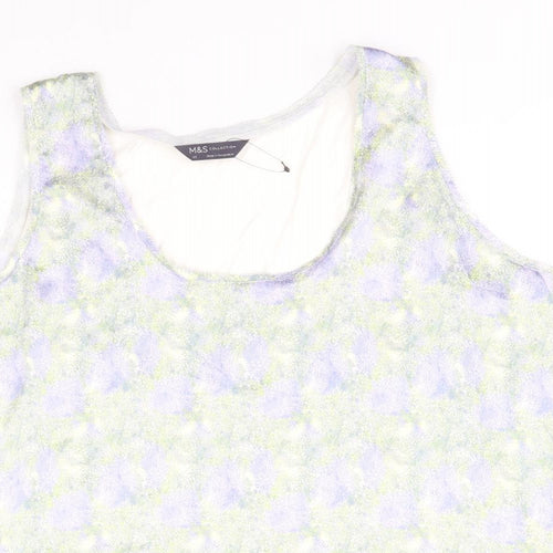 Marks and Spencer Womens White Geometric Polyester Basic Tank Size 22 Round Neck