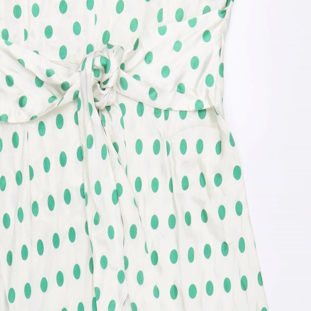 Marks and Spencer Womens Ivory Polka Dot Viscose Fit & Flare Size 20 Round Neck Zip