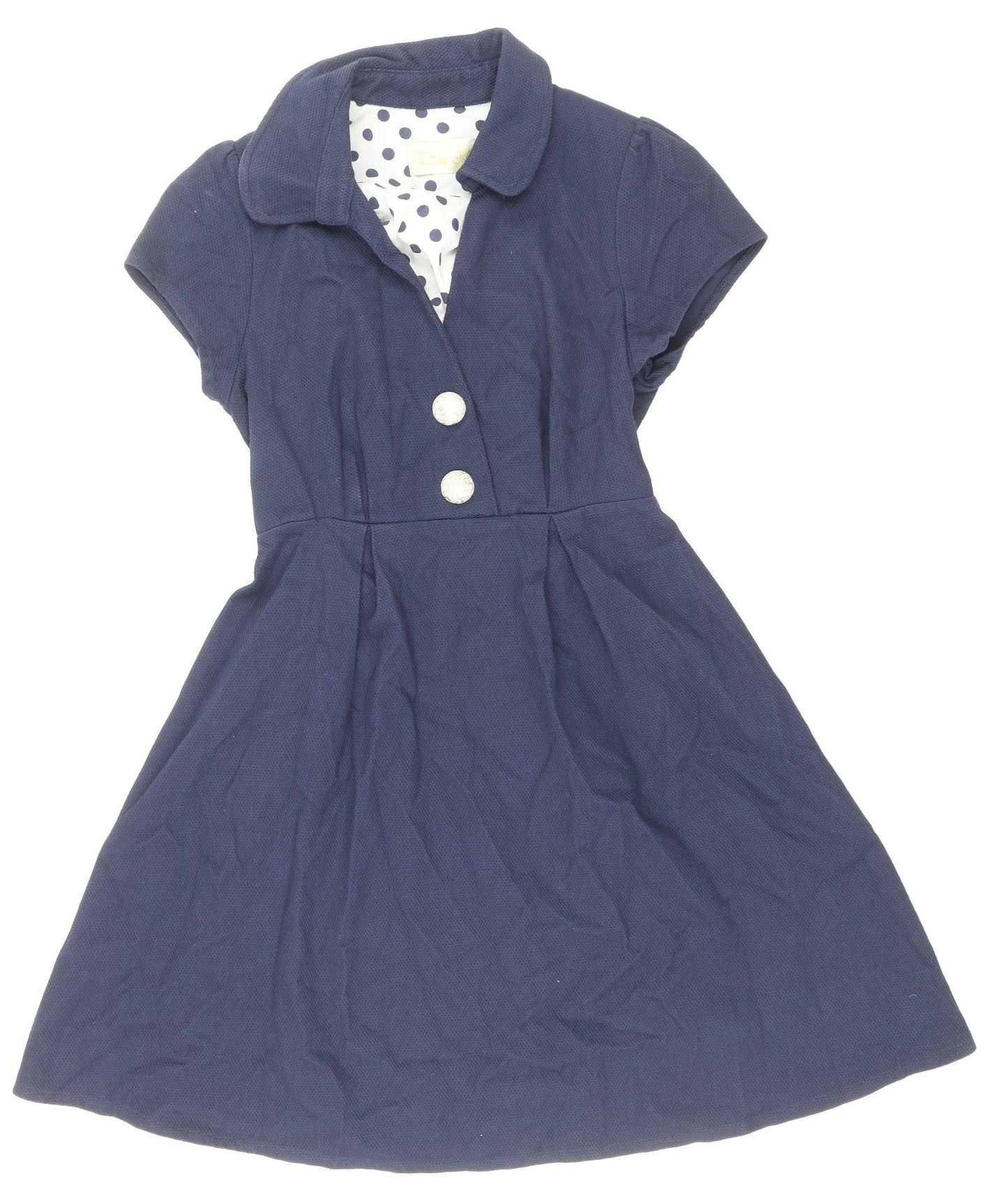 River Island Womens Blue Cotton Skater Dress Size 8 Collared Zip