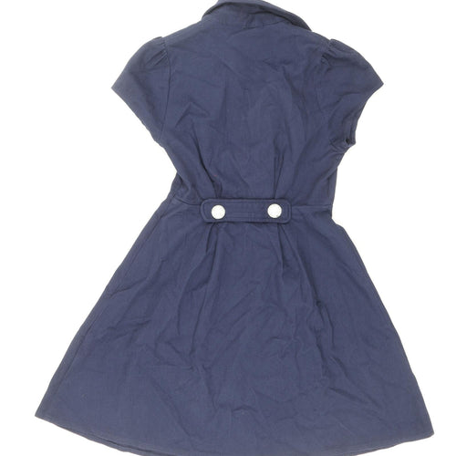 River Island Womens Blue Cotton Skater Dress Size 8 Collared Zip