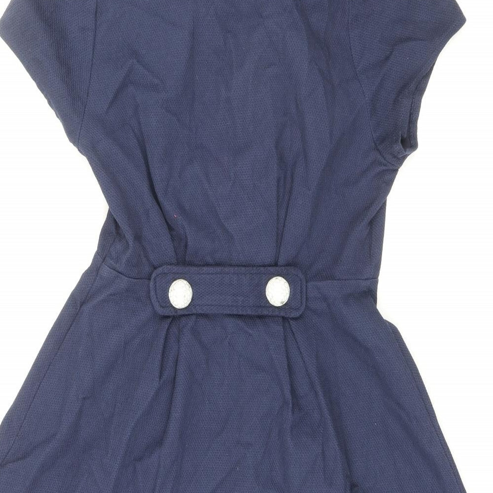 River Island Womens Blue Cotton Skater Dress Size 8 Collared Zip