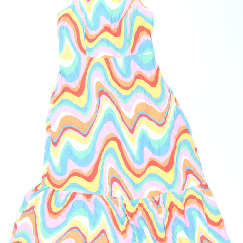 Papaya Womens Multicoloured Geometric Viscose A-Line Size 10 Square Neck Pullover