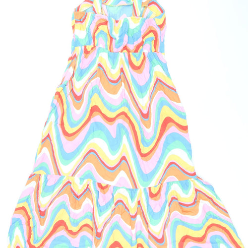 Papaya Womens Multicoloured Geometric Viscose A-Line Size 10 Square Neck Pullover