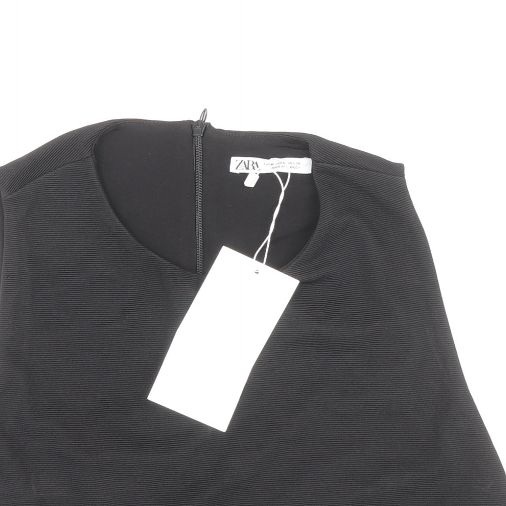 Zara Womens Black Polyester Cropped Tank Size M Round Neck