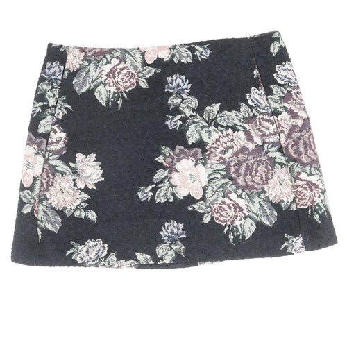 Pins & Needles Womens Black Floral Polyester A-Line Skirt Size S Zip