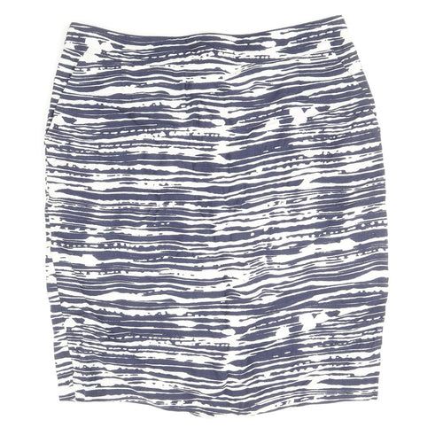 Marks and Spencer Womens Blue Geometric Linen Bandage Skirt Size 12 Zip
