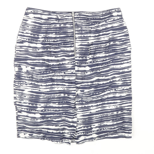 Marks and Spencer Womens Blue Geometric Linen Bandage Skirt Size 12 Zip