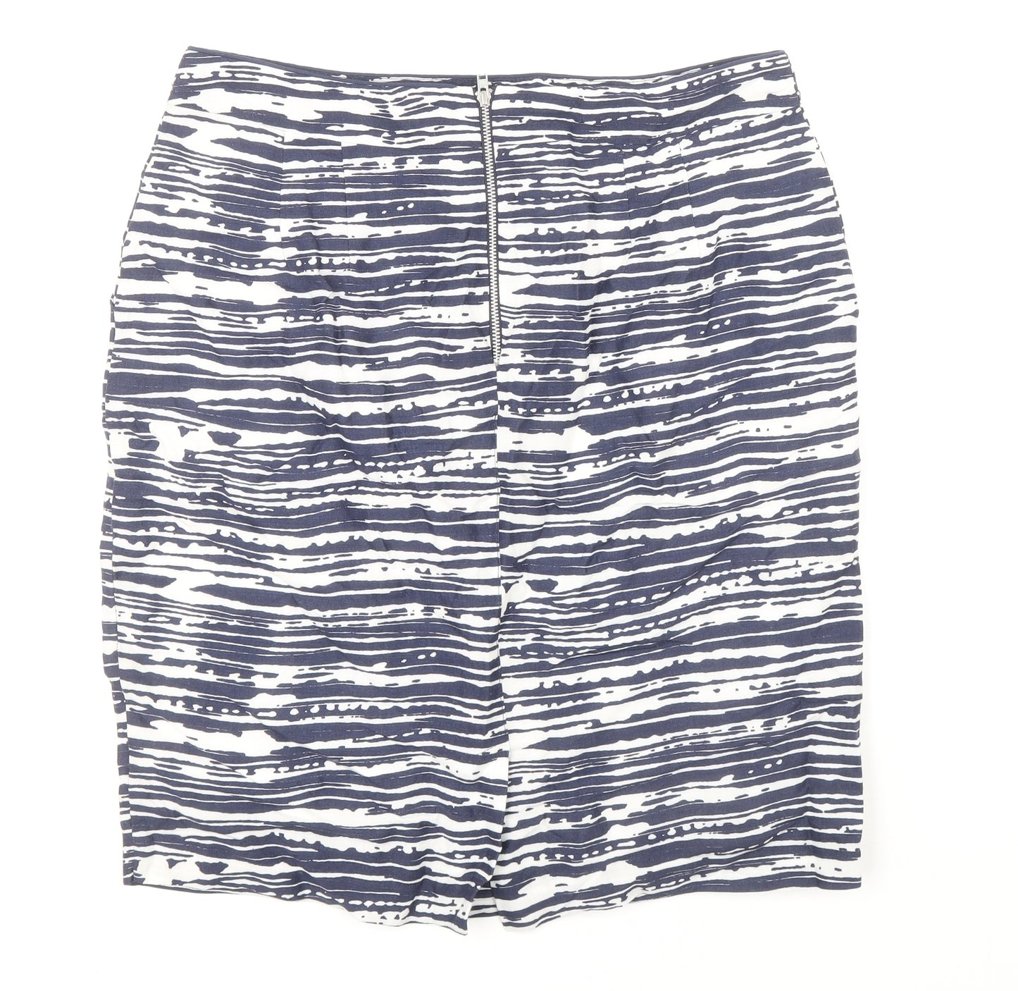 Marks and Spencer Womens Blue Geometric Linen Bandage Skirt Size 12 Zip