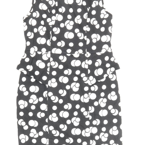 George Womens Black Polka Dot Cotton Shift Size 12 Boat Neck Zip
