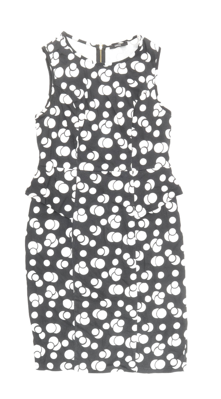 George Womens Black Polka Dot Cotton Shift Size 12 Boat Neck Zip