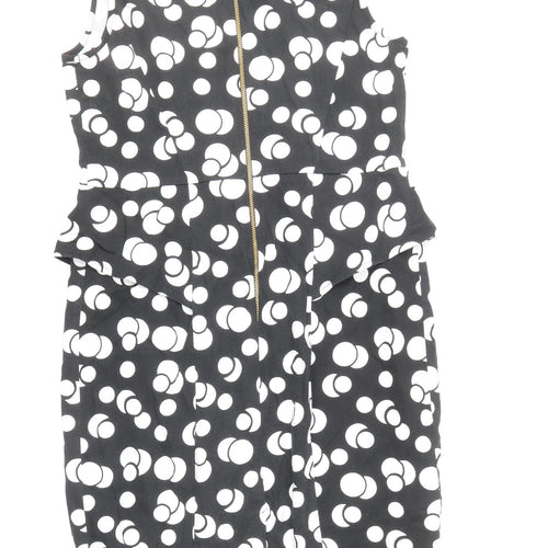 George Womens Black Polka Dot Cotton Shift Size 12 Boat Neck Zip