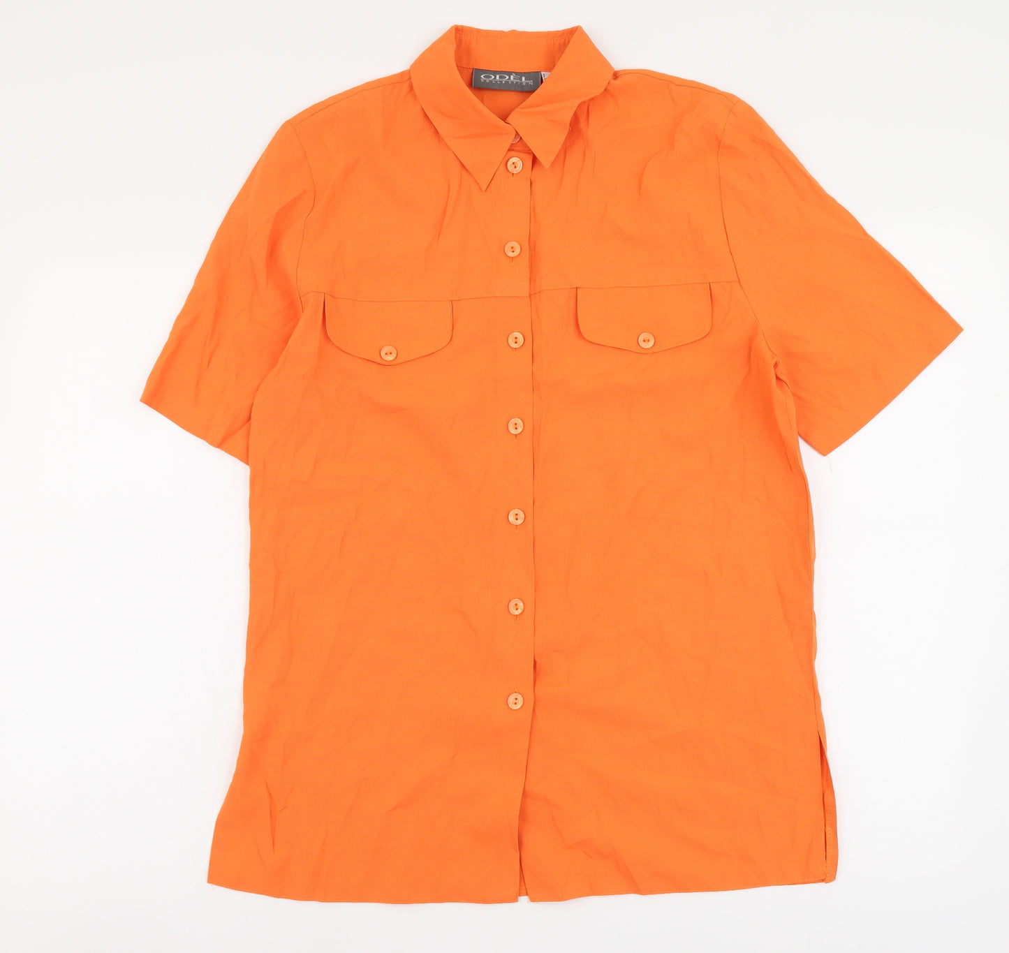 Odel Womens Orange Polyester Basic Button-Up Size 12 Collared