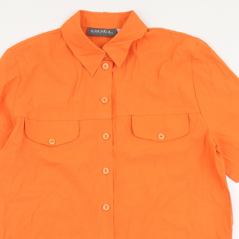 Odel Womens Orange Polyester Basic Button-Up Size 12 Collared