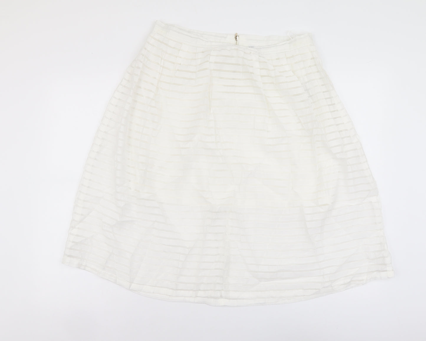 New Look Womens White Geometric Polyester Skater Skirt Size 14 Zip
