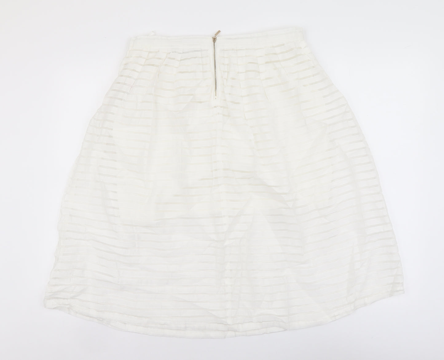 New Look Womens White Geometric Polyester Skater Skirt Size 14 Zip