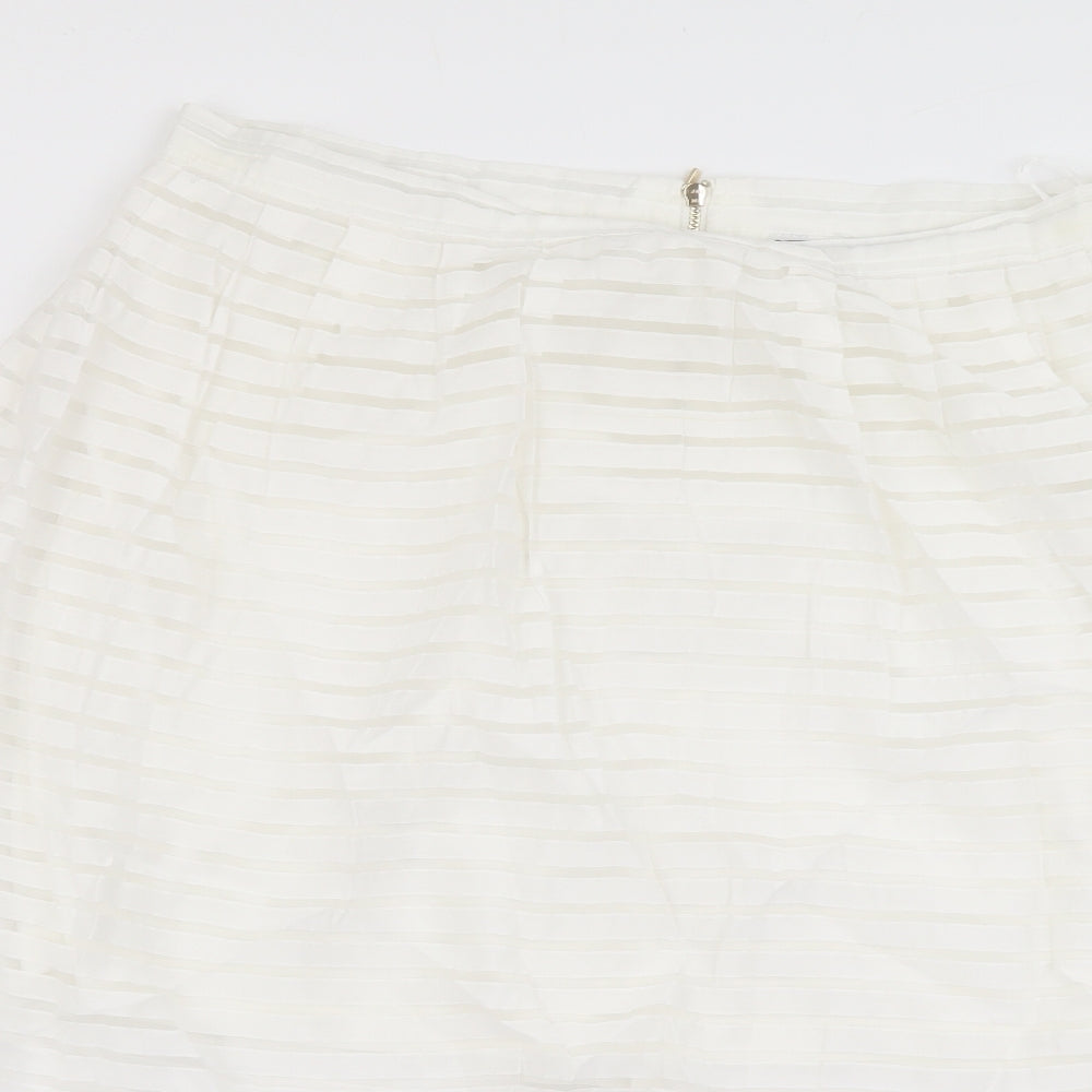 New Look Womens White Geometric Polyester Skater Skirt Size 14 Zip