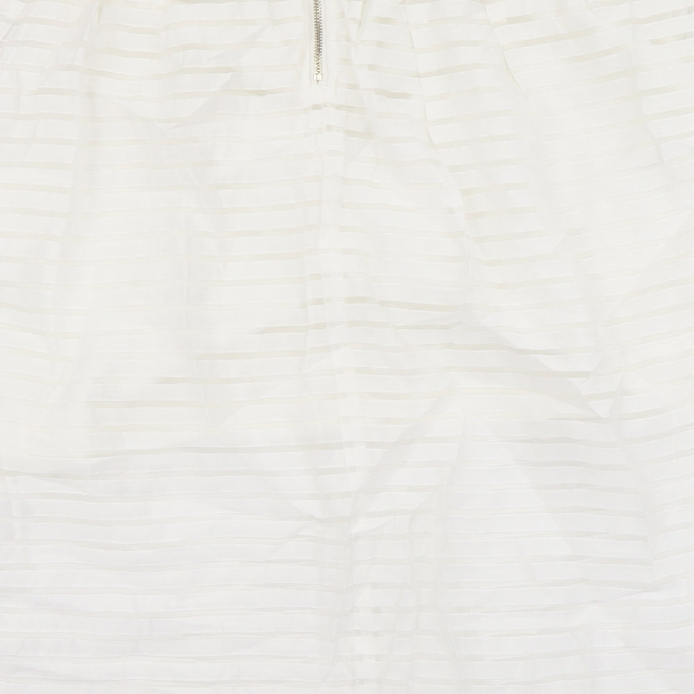 New Look Womens White Geometric Polyester Skater Skirt Size 14 Zip