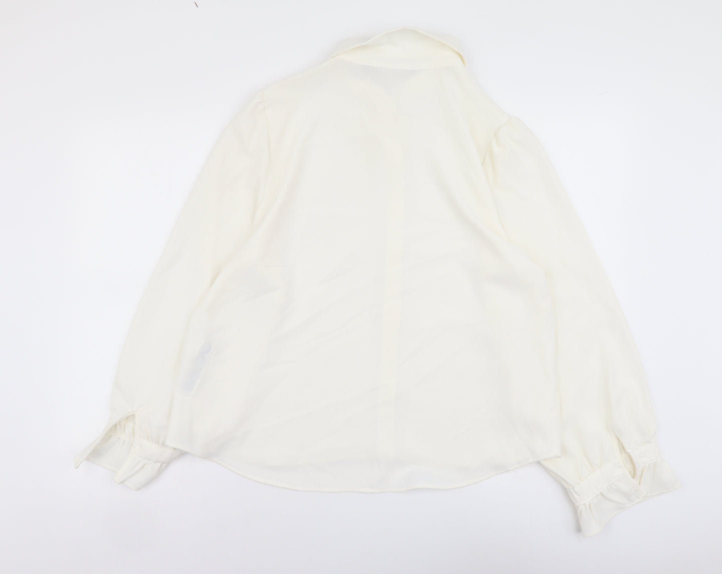 Zara Womens Ivory Polyester Basic Button-Up Size XL Collared - Pearl Detail